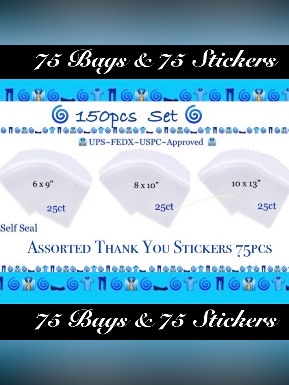 Clear Bags~3 Sizes -A 150pcs Boutique Starter Bundle🌿🆕🌿75ct Bags & 75ct Stickers